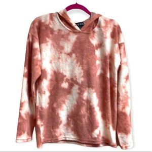 Brand New CENY Women's Fleece Hooded Sweatshirt In Peach Tie-dye Size M G453